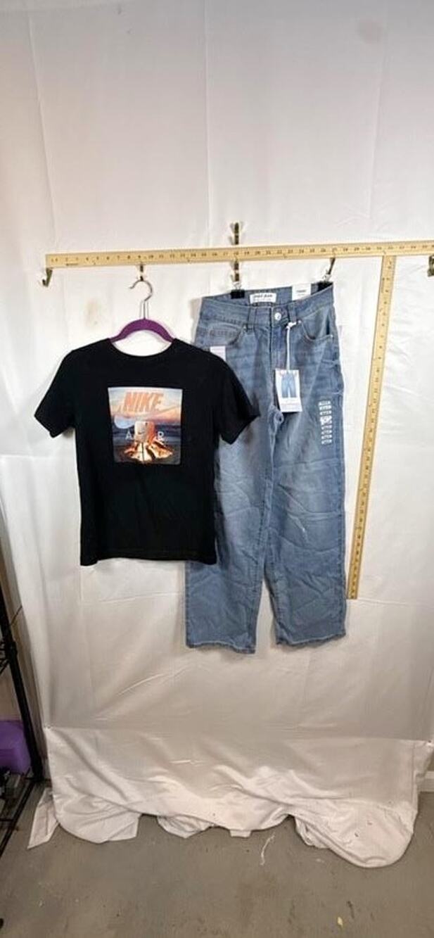 Nike Shirt Youth L Wax Jean Pants Women Size 0 NWT 2pc Outfit Lot Bundle Set